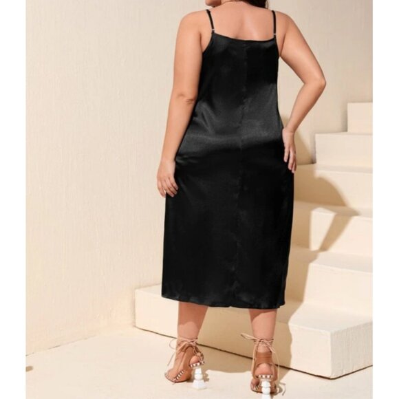 Whimsigoth Black Satin Slip Dress Plus Size - Picture 6 of 7